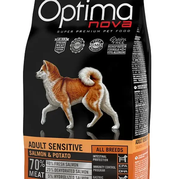 Visán Optimanova Dog Adult Sensitive Salmon & Potato 12 kg dátum spotreby: 01.10.2025