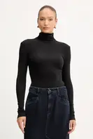 Tričko s dlouhým rukávem BOSS Orange C_Eliana dámské, černá barva, s golfem, 50548098