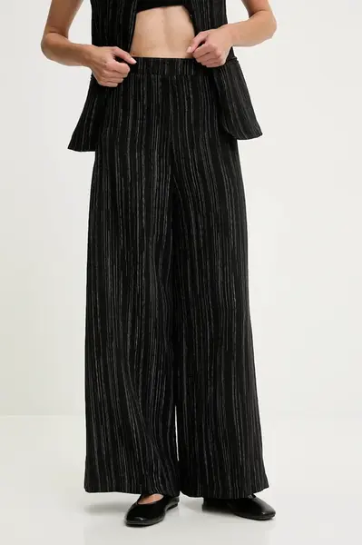 Kalhoty s příměsí lnu Answear.LAB dámské, černá barva, široké, high waist