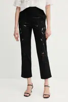 Kalhoty Sisley dámské, černá barva, střih chinos, high waist, 48R0LF075