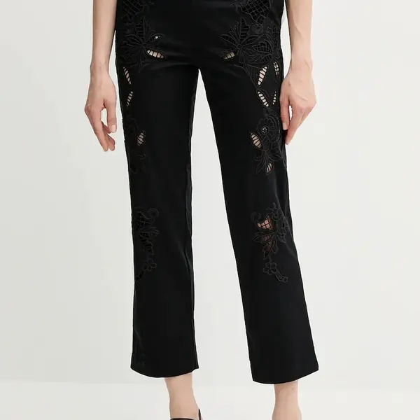 Kalhoty Sisley dámské, černá barva, střih chinos, high waist, 48R0LF075