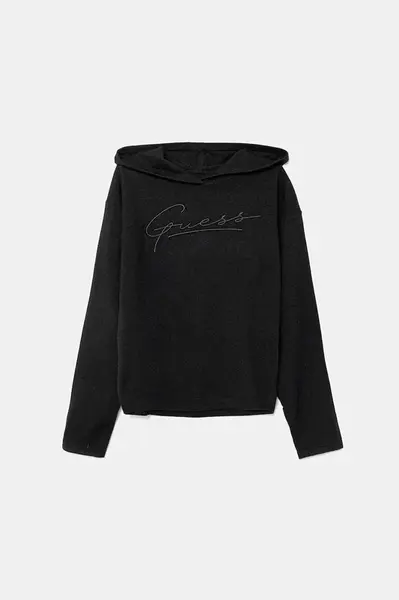 Dětská mikina Guess černá barva, s kapucí, s aplikací, J5RR13 Z3KS0