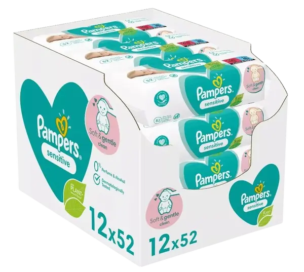 PAMPERS Wipes Sensitive Vlhčené utierky BOX, 12 x 52 ks