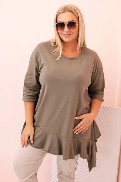 Kesi Włoski Dámska blúzka Plus Size z bavlnou s vreckom a zrolovaným rukávom kiwi