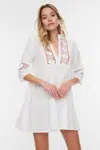 Trendyol Beige Mini Woven Lace Detailed 100% Cotton Beach Dress