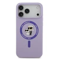 Zadní kryt Karl Lagerfeld Liquid Silicone Karl and Choupette MagSafe pro Apple iPhone 17 Pro Max, fialová