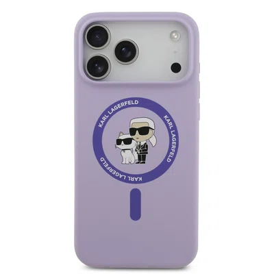 Zadní kryt Karl Lagerfeld Liquid Silicone Karl and Choupette MagSafe pro Apple iPhone 17 Pro Max, fialová