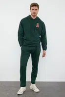 Trendyol Emerald Green Oversize/Wide Cut Hooded Letter Embroidered Tracksuit