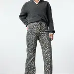 Trendyol Multicolored Leopard Patterned Brown High Waist Wide Leg Jeans