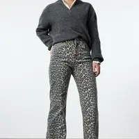 Trendyol Multicolored Leopard Patterned Brown High Waist Wide Leg Jeans