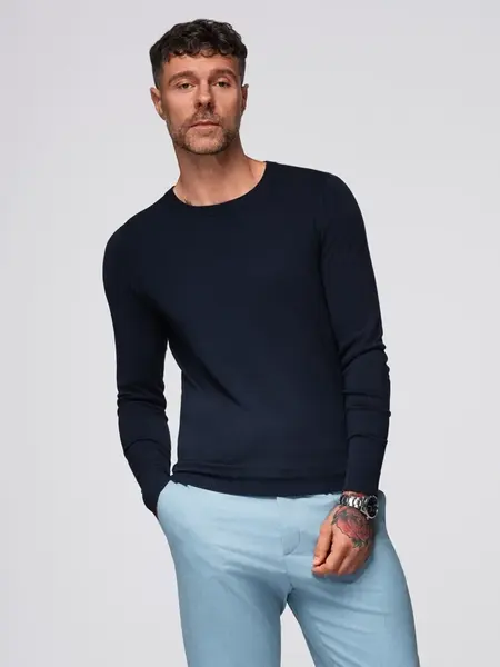 Ombre Classic men's sweater with round neckline - navy blue
