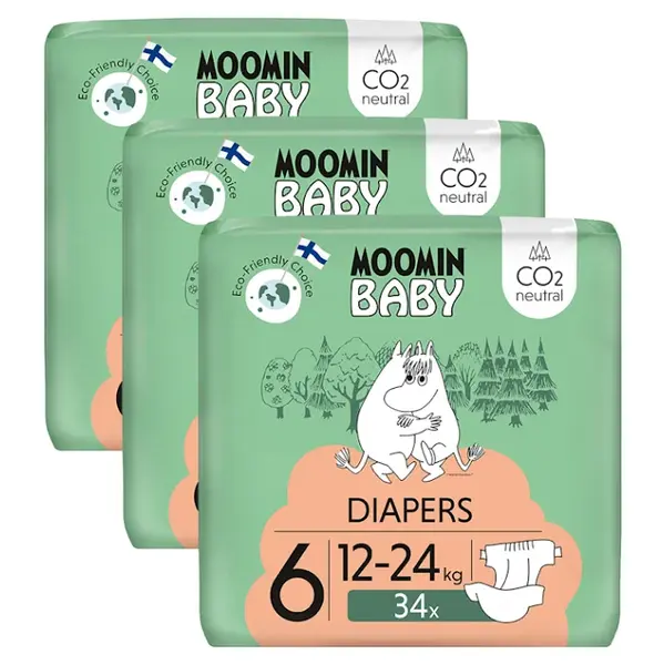 MOOMIN Baby 6 eko plienky mesačné balenie maxi 12–24 kg 102 kusov