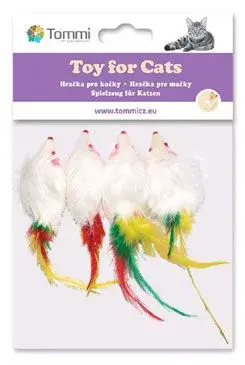 Hračka kočka myš malá s peříčkem 5cm Tommi 4ks