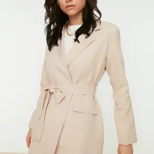 Trendyol Beige Belted Pocket Detailed Blazer Woven Jacket