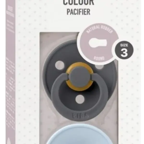 BIBS Colour dudlíky z přírodního kaučuku velikost 3, Iron/Baby Blue 2 ks