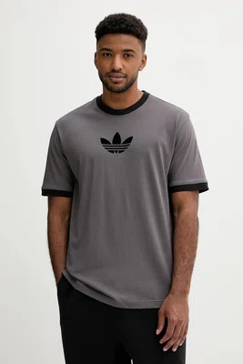 Bavlněné tričko adidas Originals Oversize Tee pánské, šedá barva, s potiskem, JX1511