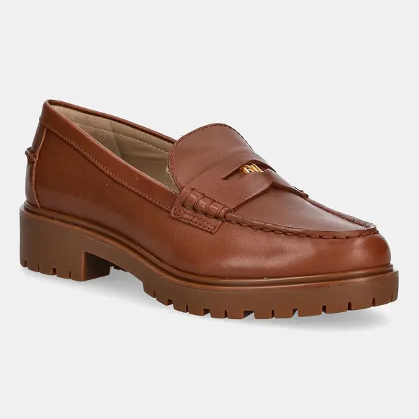 Kožené mokasíny Lauren Ralph Lauren Marli dámské, hnědá barva, na platformě, 802967752002