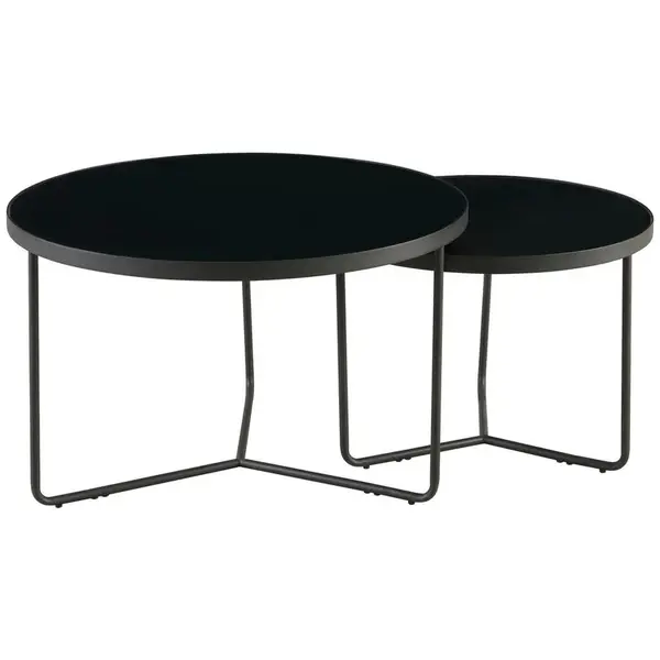 MID.YOU SADA KONFERENČNÍCH STOLKŮ, černá, kov, sklo, 60-80/60-80/44.5-49.5 cm