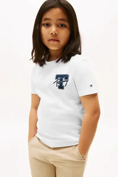 Dětské bavlněné tričko Tommy Hilfiger bílá barva, s potiskem, KB0KB09868