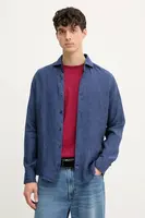 Lněná košile Joop! pánská, tmavomodrá barva, slim, s italským límcem, 30046075