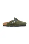 Semišové pantofle Birkenstock Boston Braided dámské, zelená barva, 1030599