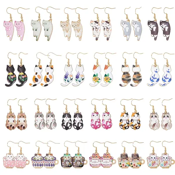 24 Pairs 316 Surgical Stainless Steel Cat Shape Dangle Earring