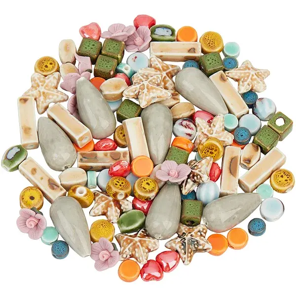 140Pcs 14 Styles Handmade Porcelain Beads