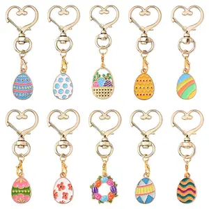 10Pcs Easter Egg Alloy Enamel Pendant Decoreations