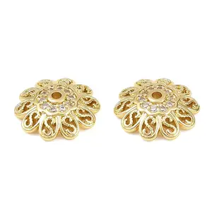 Brass Micro Pave Clear Cubic Zirconia Bead Caps