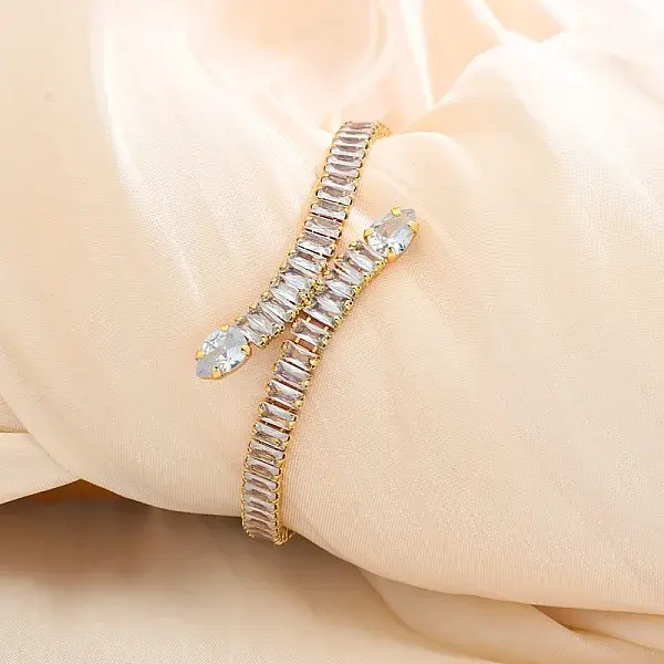 Snake Brass Pave Cubic Zirconia Link Chain Bracelets