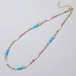 Ethnic Style Rainbow Color Square Natural Shell & Glass & Glass Seed Beaded Necklaces for Women