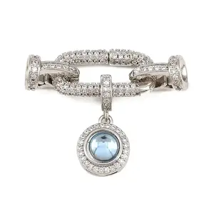 Flat Round Brass Micro Pave Cubic Zirconia Fold Over Clasps