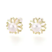 Brass & Natural Pearl Stud Earrings