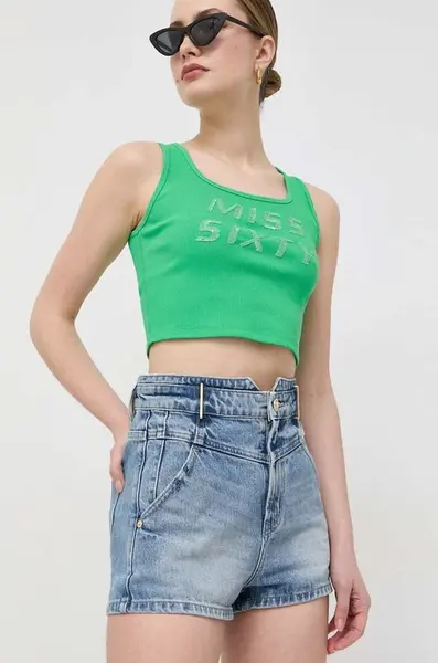 Bavlněné riflové kraťasy Miss Sixty hladké, high waist