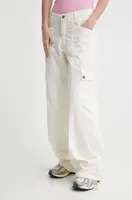 Kalhoty Guess Originals dámské, béžová barva, jednoduché, high waist