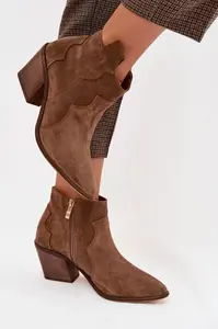 Dámské semišové kotníkové kozačky Zazoo 3153 khaki