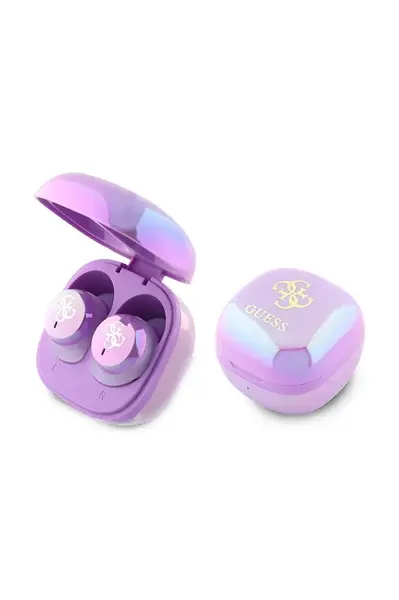 Bezdrátová sluchátka do uší Guess Iridescent 4G Printed Logo fialová barva