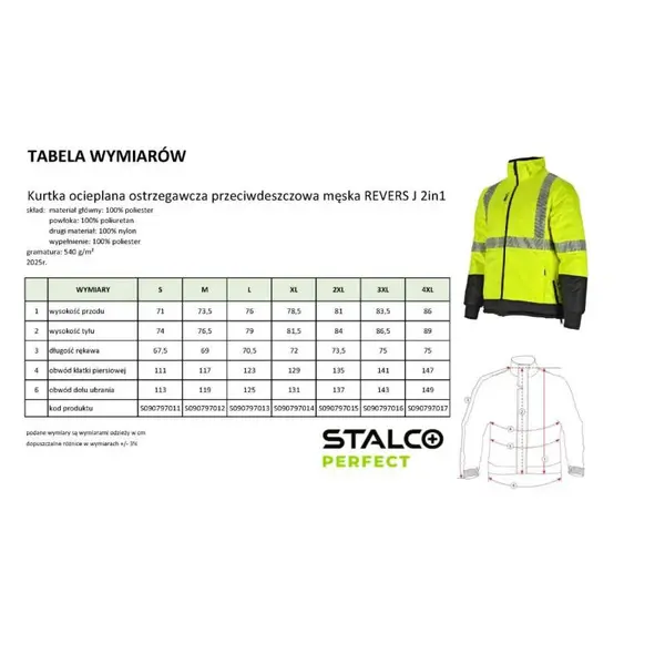 Bunda zateplená, výstražná, 2 v1, REVERS J, 2XL, STALCO