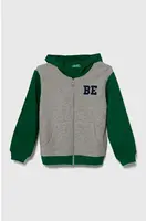 Dětská bavlněná mikina United Colors of Benetton šedá barva, s kapucí, vzorovaná