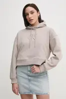 Mikina Calvin Klein Jeans dámská, béžová barva, s kapucí, s aplikací, J20J224718