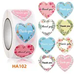 500Pcs Heart Shaped Paper Thank You Self Adhesive Stickers Rolls