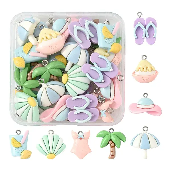 28Pcs 8 Styles Summer Theme Resin Pendants