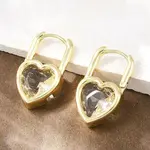 Heart Brass Micro Pave Clear Cubic Zirconia Hoop Earrings