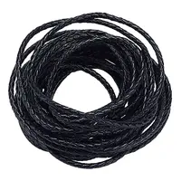Diameter 3mm Black Round Folded Bolo Genuine Braided Leather Cords for Necklace Bracelet Jewelry Making