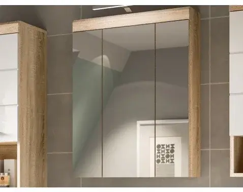 Kúpeľňová skrinka so zrkadlom Lambada, dub sonoma/biela lesk%