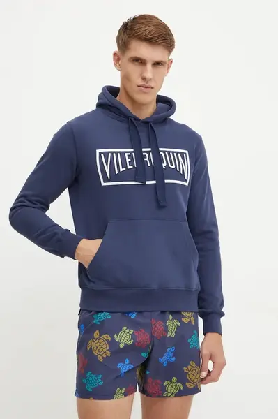 Bavlněná mikina Vilebrequin MARTIN pánská, tmavomodrá barva, s kapucí, s aplikací, MRIH2P88
