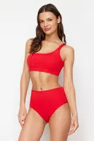 Trendyol Red One Shoulder High Waist Regular Bikini Set