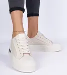 marka niezdefiniowana Beige women's canvas sneakers on a platform Verinos