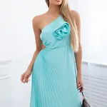 Women's pleated dress with flower - mint