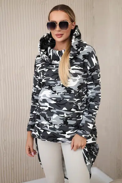 Long back hoodie camo gray+black